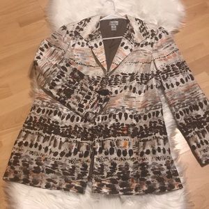 - silk blazer jacket brown beige oatmeal orange print design fully l…